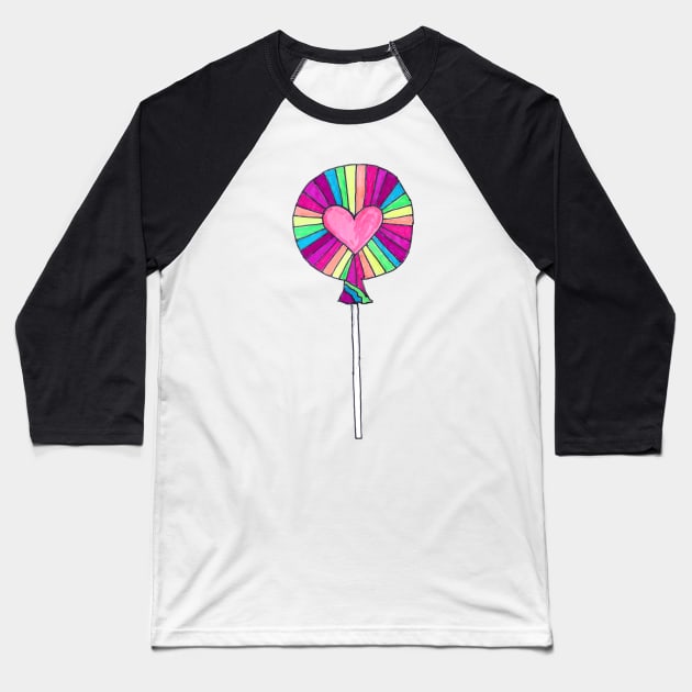 Cute Rainbow Lollipop Baseball T-Shirt by DaydreamerAlley